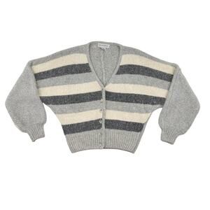 Vintage Semplice Silk Angora Cardigan Sweater S Cropped Dolman Gray Striped Knit
